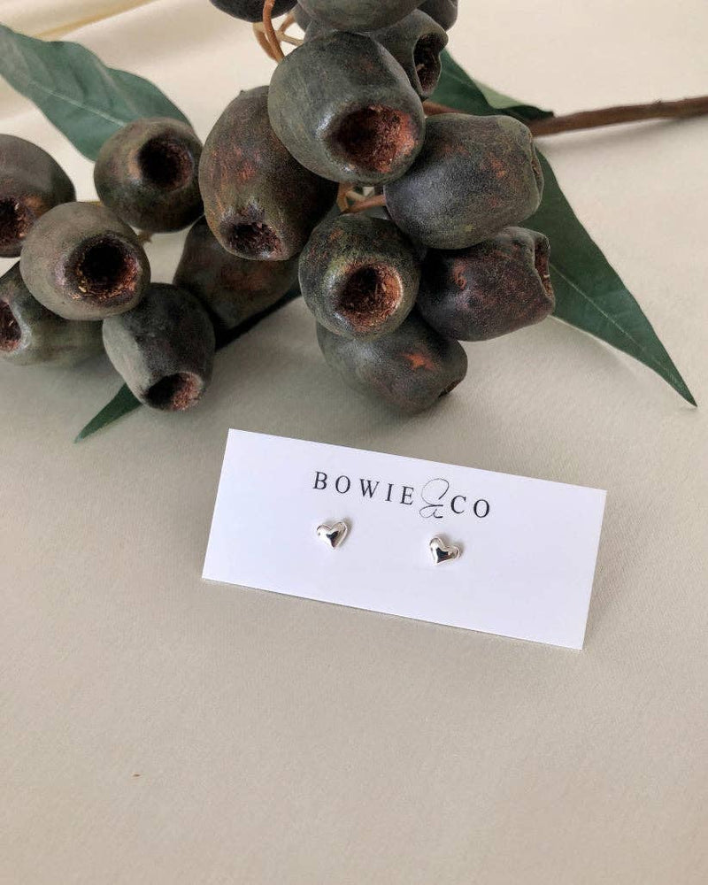 Bowie & Co / Mini Heart Stud Earrings: Silver