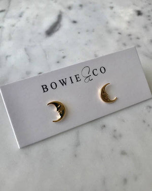 Bowie & Co / Crescent Moon Stud Earrings: Gold