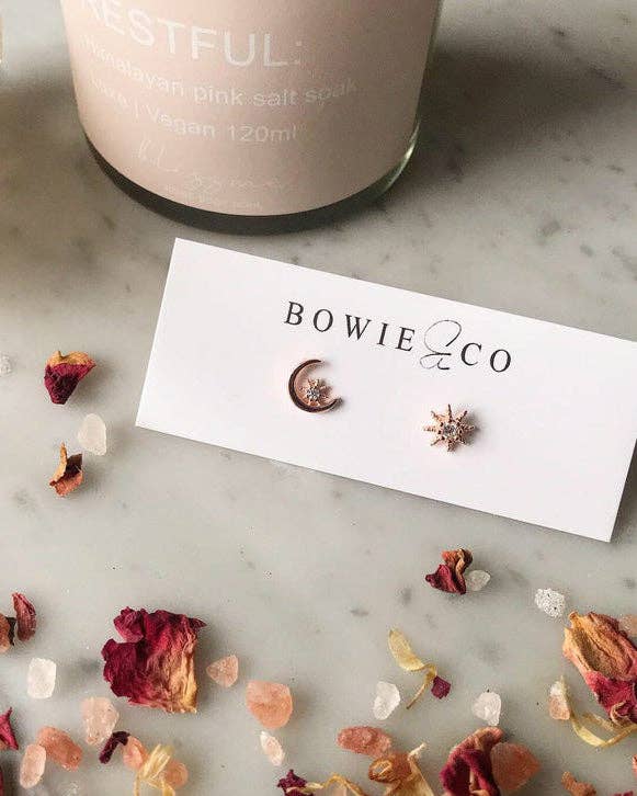 Bowie & Co / Soleil Rosa Sun & Moon Stud Earrings: Rose Gold