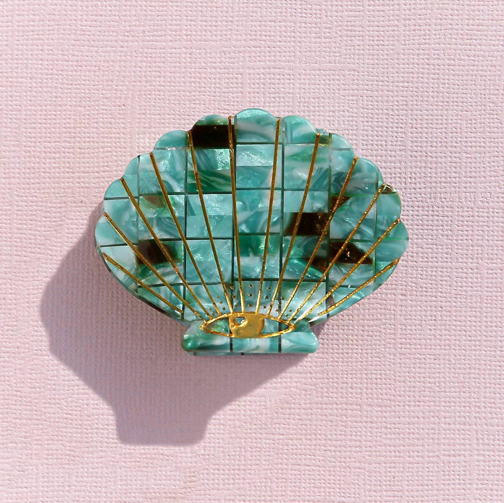 Kingston Jewellery / Teal Check Shell Clip