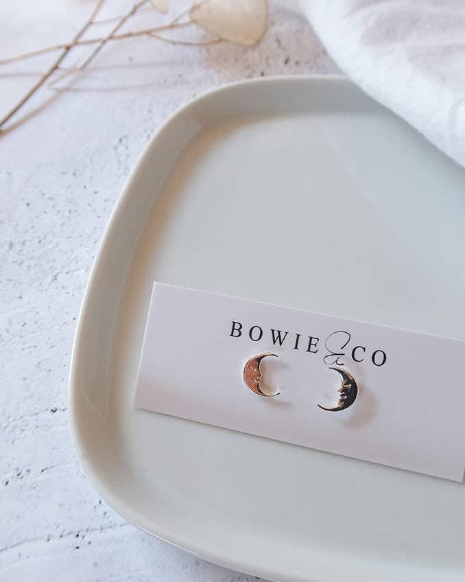 Bowie & Co / Crescent Moon Stud Earrings: Gold