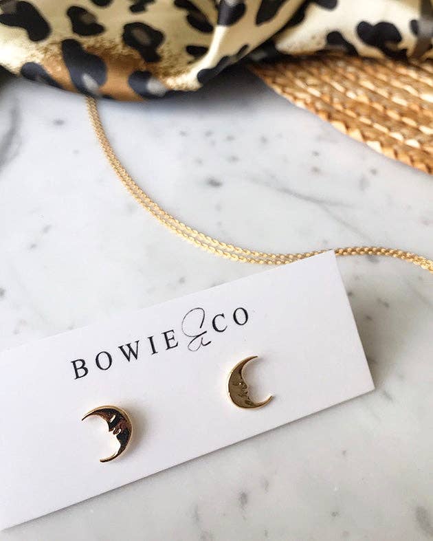 Bowie & Co / Crescent Moon Stud Earrings: Gold
