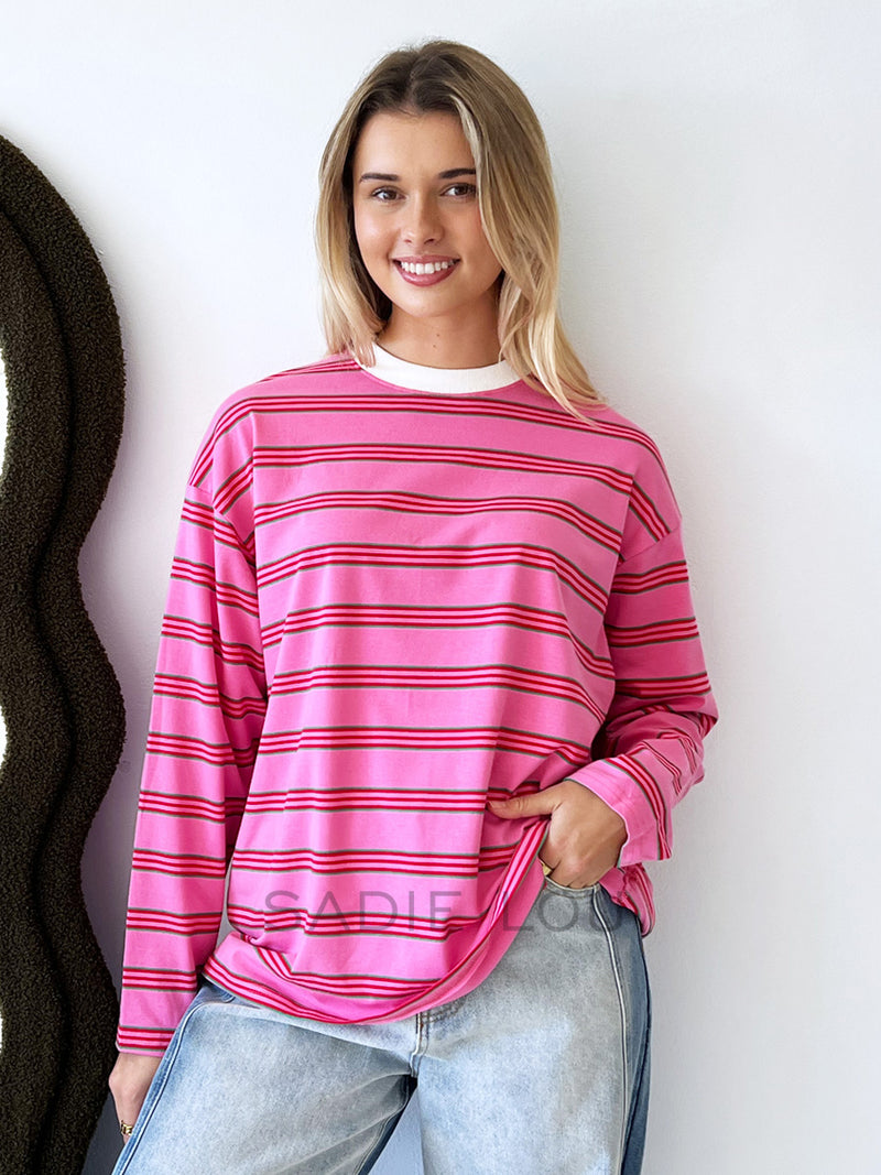 By Frankie / Lilah Stripe Long Sleeve - Pink, Green, Red