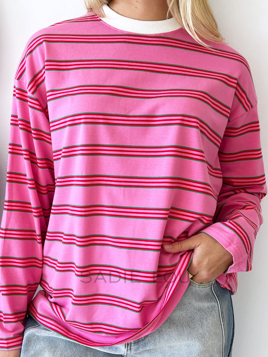 By Frankie / Lilah Stripe Long Sleeve - Pink, Green, Red