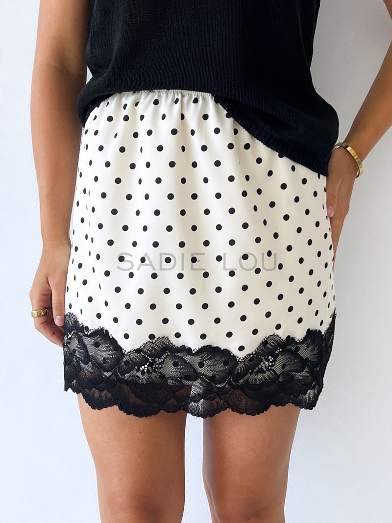 By Frankie / Lacey Skirt - White/Black Polka