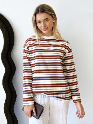 By Frankie / Lilah Stripe Long Sleeve - Blue, Brown and Beige