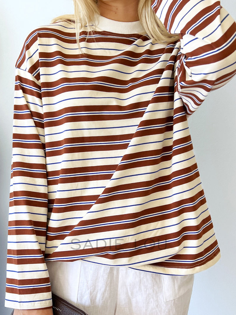 By Frankie / Lilah Stripe Long Sleeve - Blue, Brown and Beige
