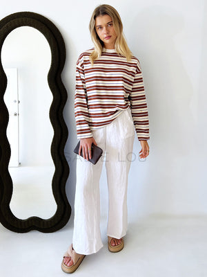 By Frankie / Lilah Stripe Long Sleeve - Blue, Brown and Beige