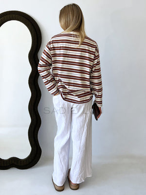 By Frankie / Lilah Stripe Long Sleeve - Blue, Brown and Beige