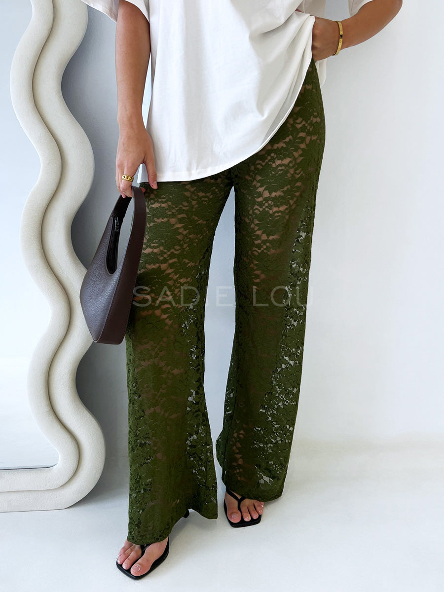 By Frankie / Whispers Lace Pant - Khaki