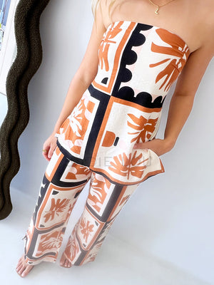 By Frankie / Hudson Tube Pant Set - Rust Palm
