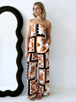 By Frankie / Hudson Tube Pant Set - Rust Palm