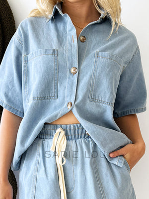 By Frankie / Elodie Denim Short Set - Light Blue Denim
