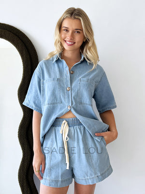 By Frankie / Elodie Denim Short Set - Light Blue Denim