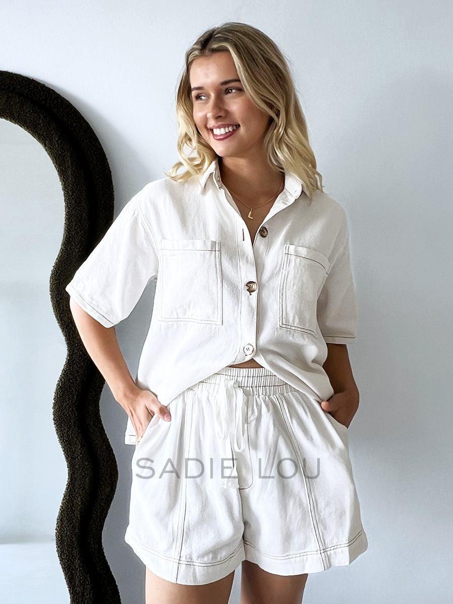 By Frankie / Elodie Denim Short Set - White
