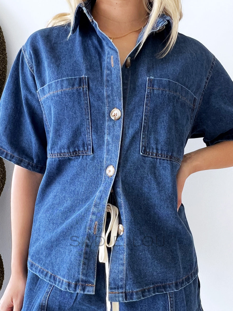 By Frankie / Elodie Denim Short Set - Dark Blue Denim
