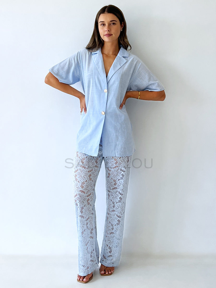 By Frankie / Belle Lace Pant Set - Powder Blue