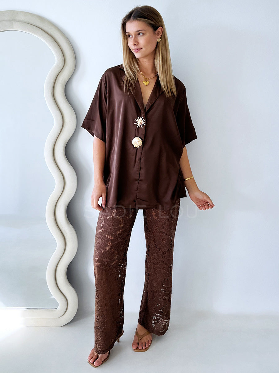 By Frankie / Isla Lace Pant Set - Chocolate