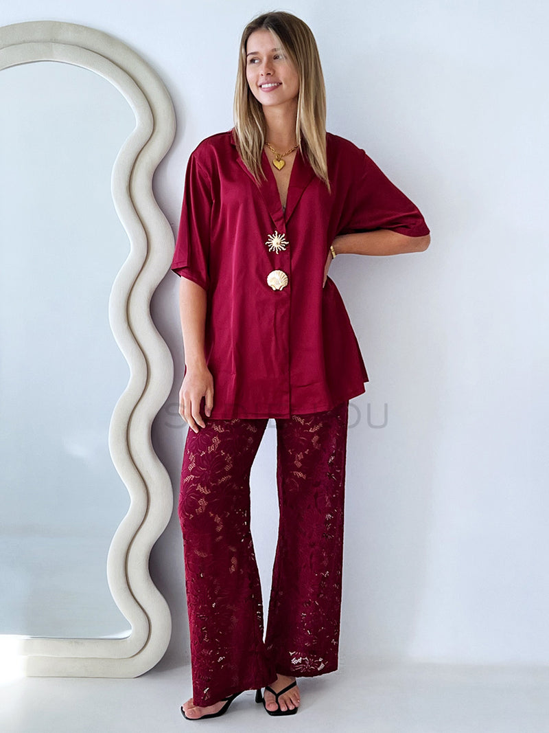 By Frankie / Isla Lace Pant Set - Cherry