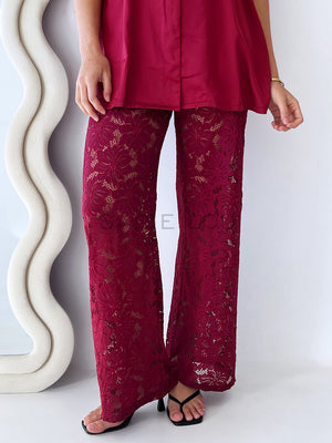 By Frankie / Isla Lace Pant Set - Cherry