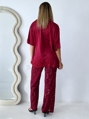 By Frankie / Isla Lace Pant Set - Cherry
