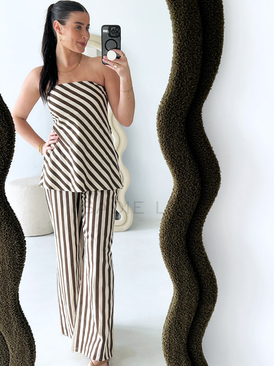 By Frankie / Mocha Stripe Tube Pant Set