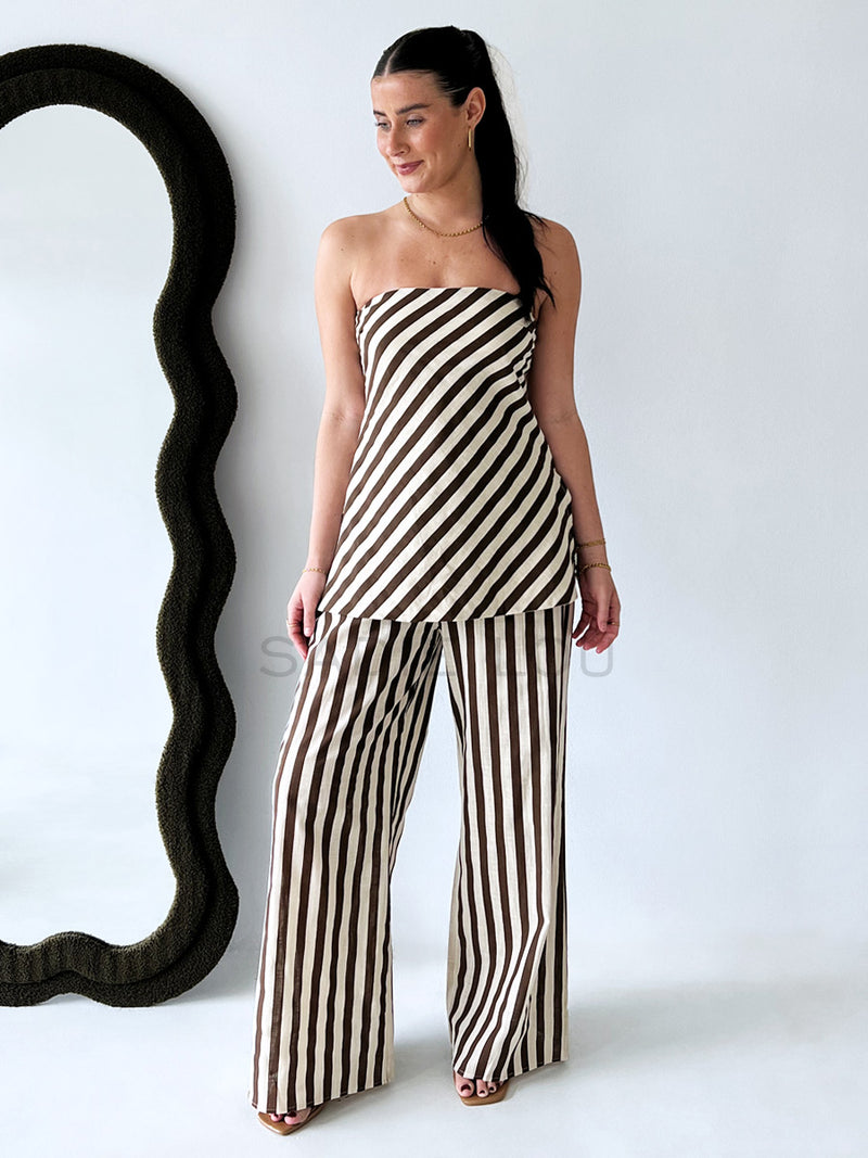 By Frankie / Mocha Stripe Tube Pant Set