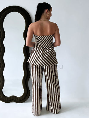 By Frankie / Mocha Stripe Tube Pant Set