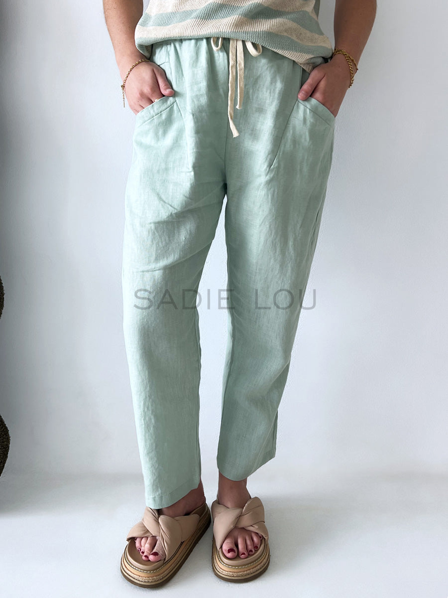 Little Lies / Luxe Linen Pant - Duck Egg