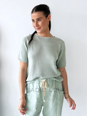 Little Lies / Luxe Linen Pant - Duck Egg