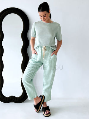 Little Lies / Luxe Linen Pant - Duck Egg