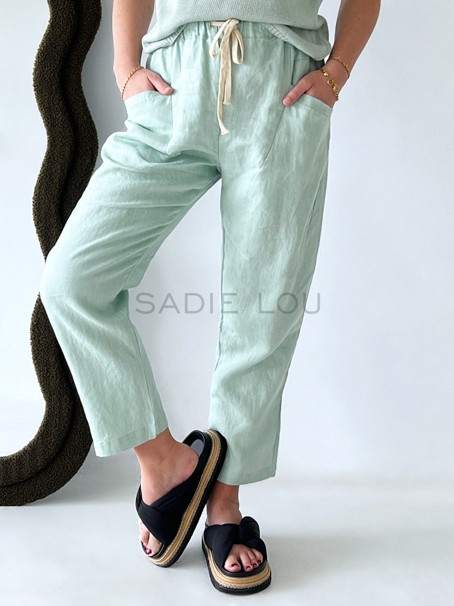 Little Lies / Luxe Linen Pant - Duck Egg