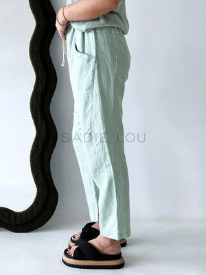 Little Lies / Luxe Linen Pant - Duck Egg