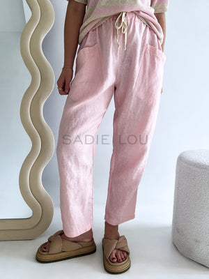 Little Lies / Luxe Linen Pant - Powder Pink