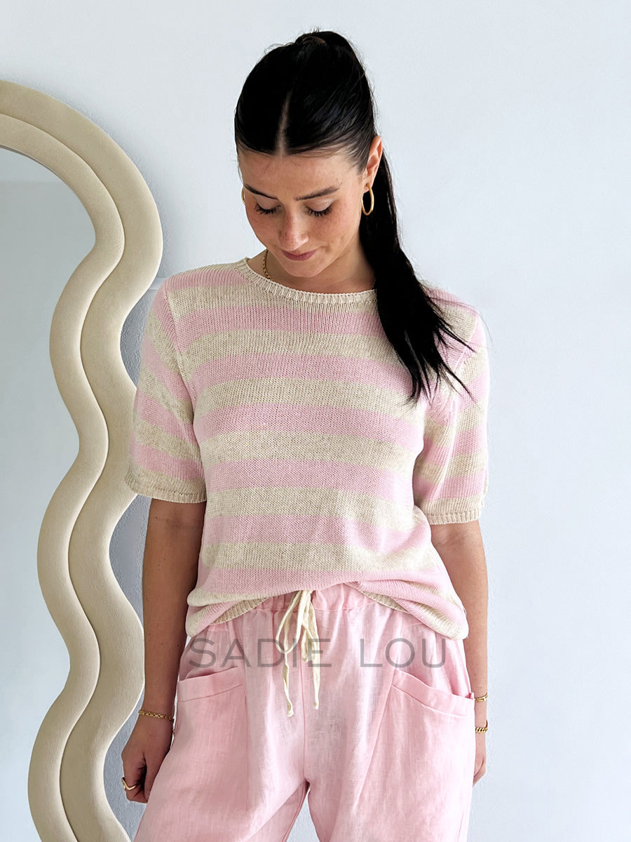Little lies / Summer Tee - Powder Pink Stripe