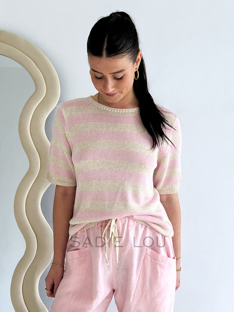 Little lies / Summer Tee - Powder Pink Stripe