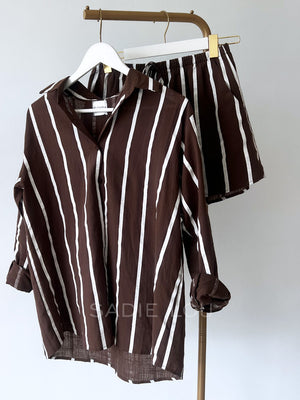 By Frankie / Kenny Stripe Short Set - White/Brown