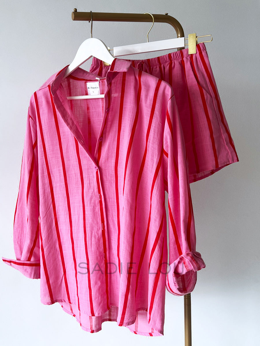 By Frankie / Kenny Stripe Short Set - Pink/Red