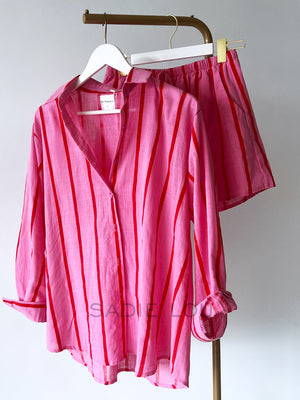 By Frankie / Kenny Stripe Short Set - Pink/Red