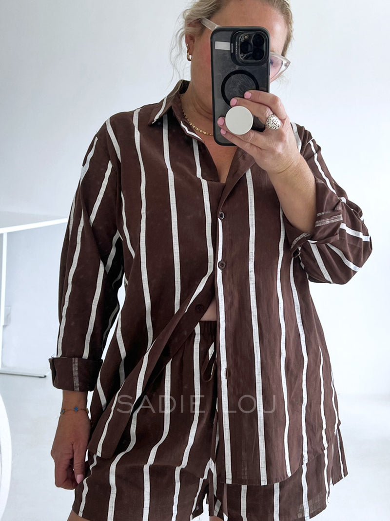 By Frankie / Kenny Stripe Short Set - White/Brown