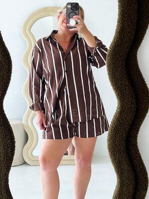 By Frankie / Kenny Stripe Short Set - White/Brown