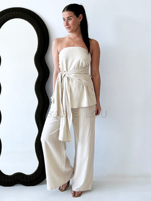 By Frankie / Romy Tube Tie Pant Set - Oatmeal