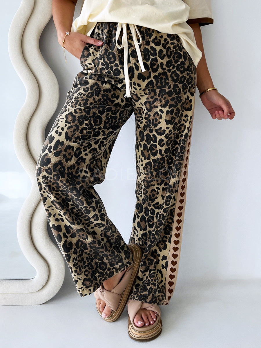 By Frankie / Leopard Denim Heart Racer Pant - Brown