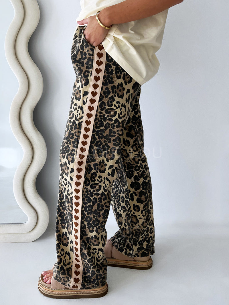 By Frankie / Leopard Denim Heart Racer Pant - Brown