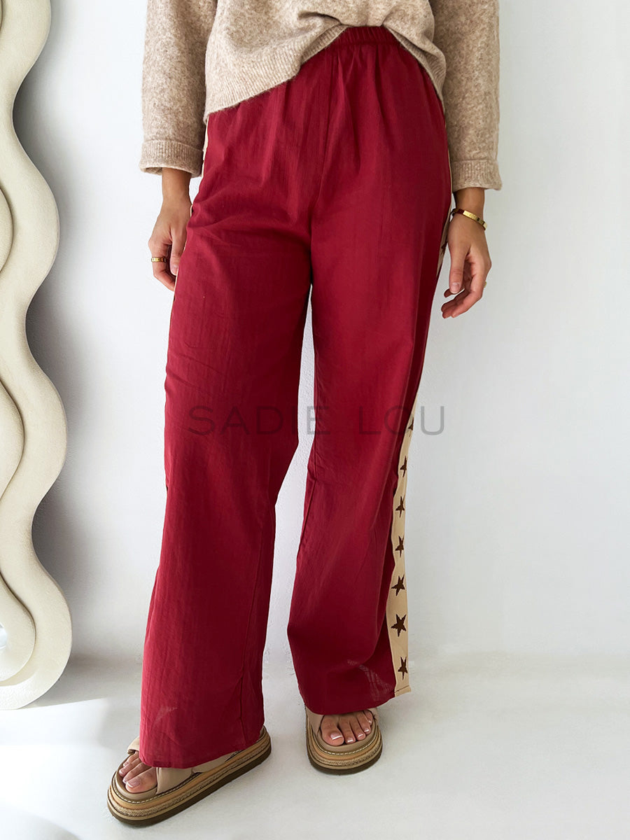 By Frankie / Stars Align Linen Racer Pant - Shiraz