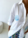Little Lies // Shell Embroidered Boyfriend Shirt - Blue
