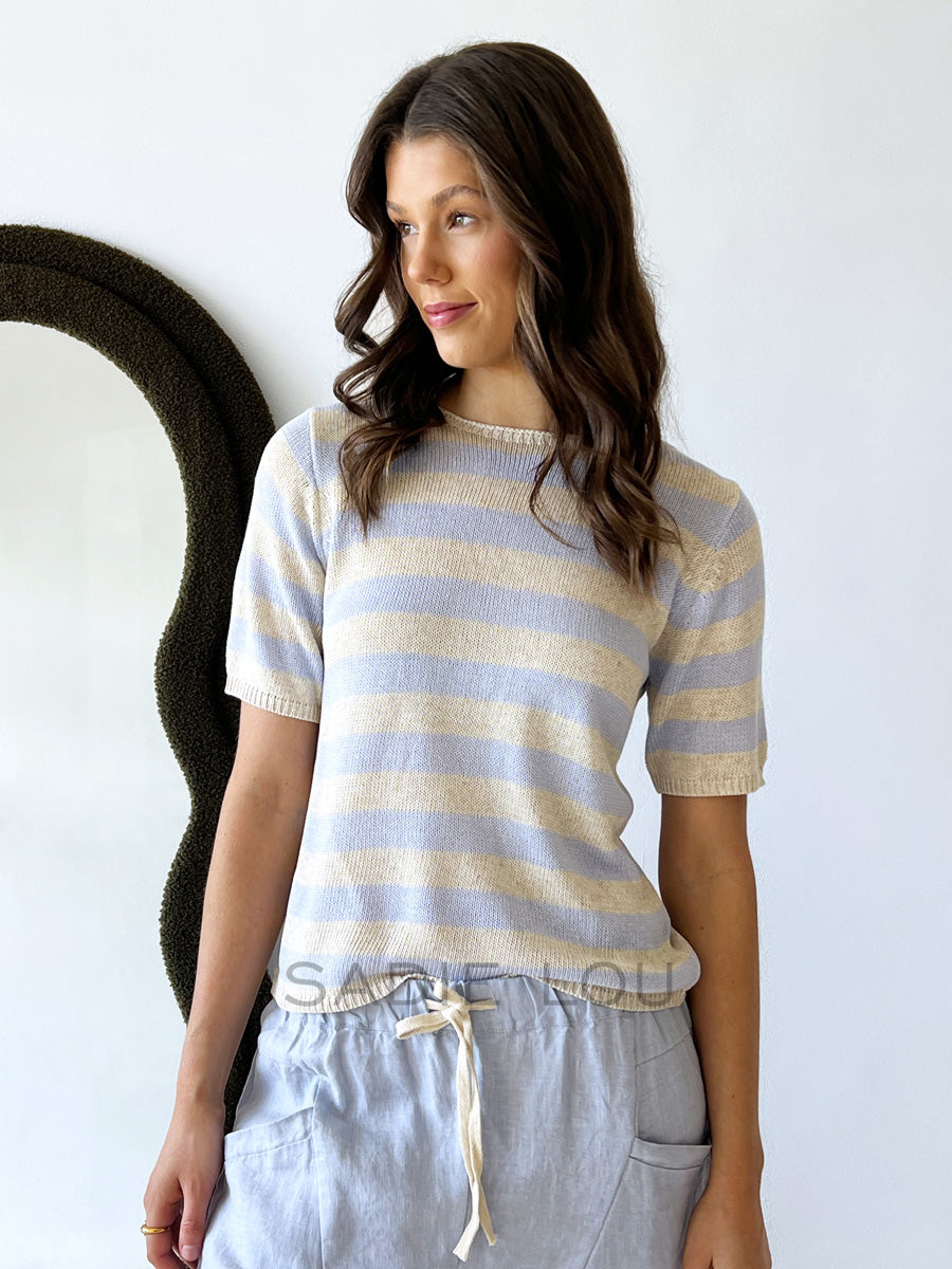Little lies / Summer Tee - Blue/Beige  Stripe
