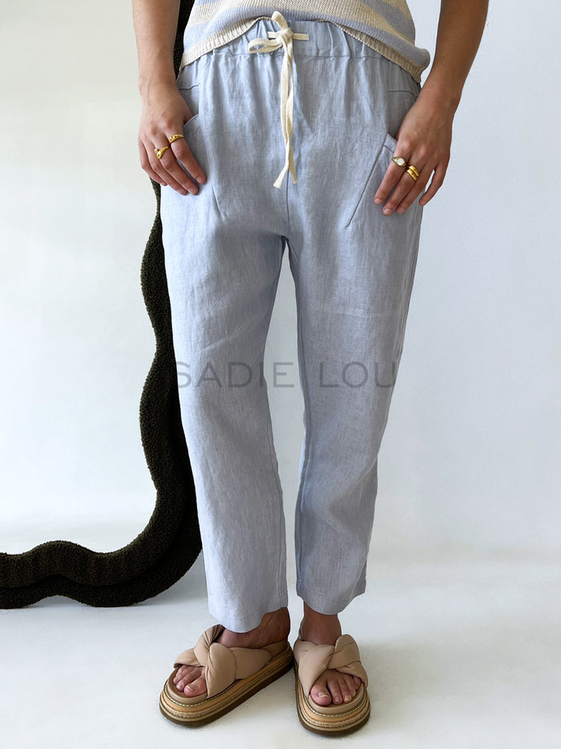 Little Lies / Luxe Linen Pant - Chambray Blue