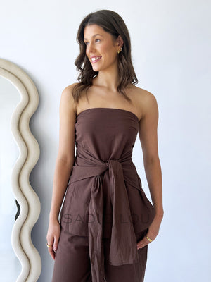 By Frankie / Romy Tube Tie Pant Set - Chocolate