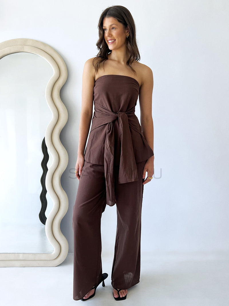 By Frankie / Romy Tube Tie Pant Set - Chocolate
